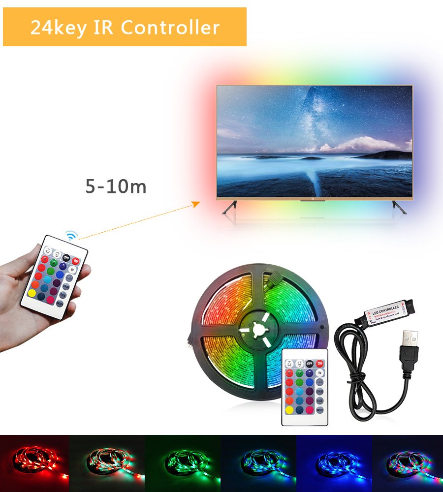 Upgrade Space with a USB RGB LED Strip Light & 24-Key IR Remote