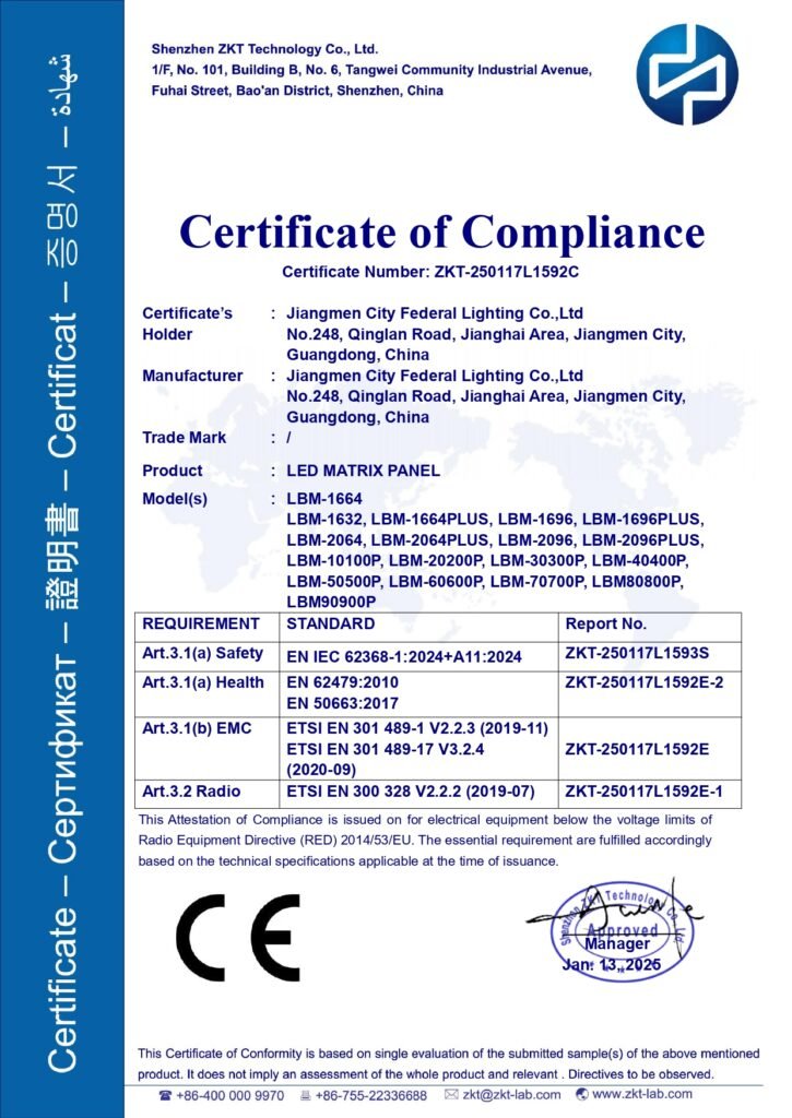 zkt 250117l1592c federal led matrix panel lbm 1664 red cert page 0001